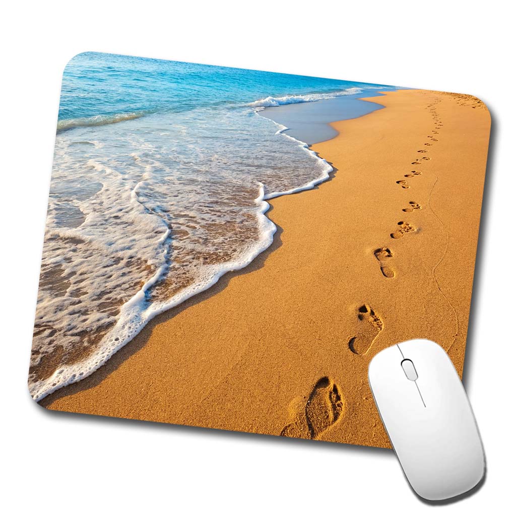 Footprints In The Sand Beach Shore Low Profile Mouse Pad Mat