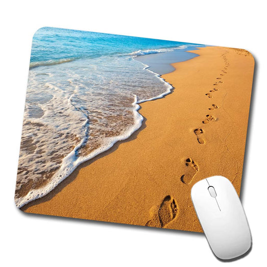 Footprints In The Sand Beach Shore Low Profile Mouse Pad Mat