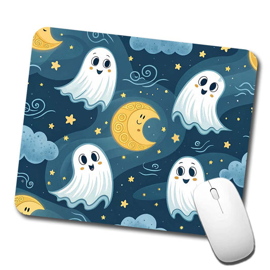 Ghosts Smiling Floating Night Sky Halloween Low Profile Mouse Pad Mat