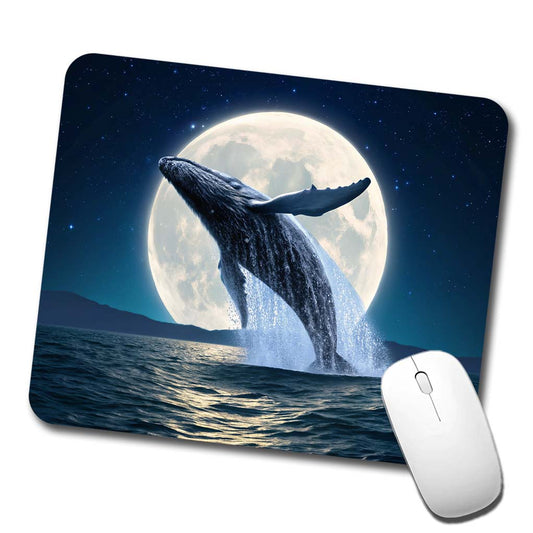 Giant Whale Leaping Over Ocean Moon Low Profile Mouse Pad Mat