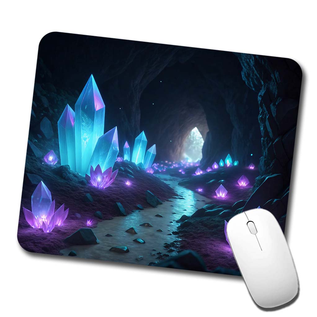Glowing Crystals Dark Cavern Low Profile Mouse Pad Mat