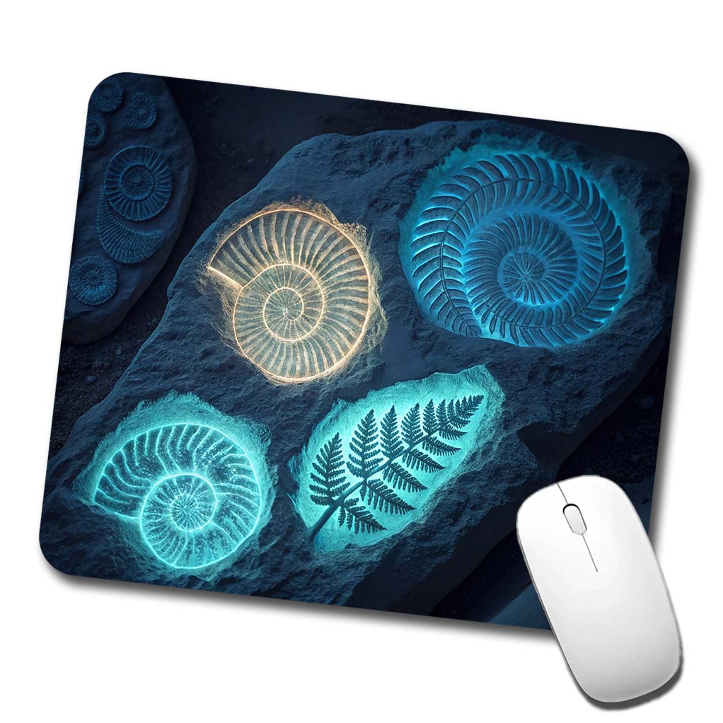Glowing Holographic Style Fossil Imprints Low Profile Mouse Pad Mat