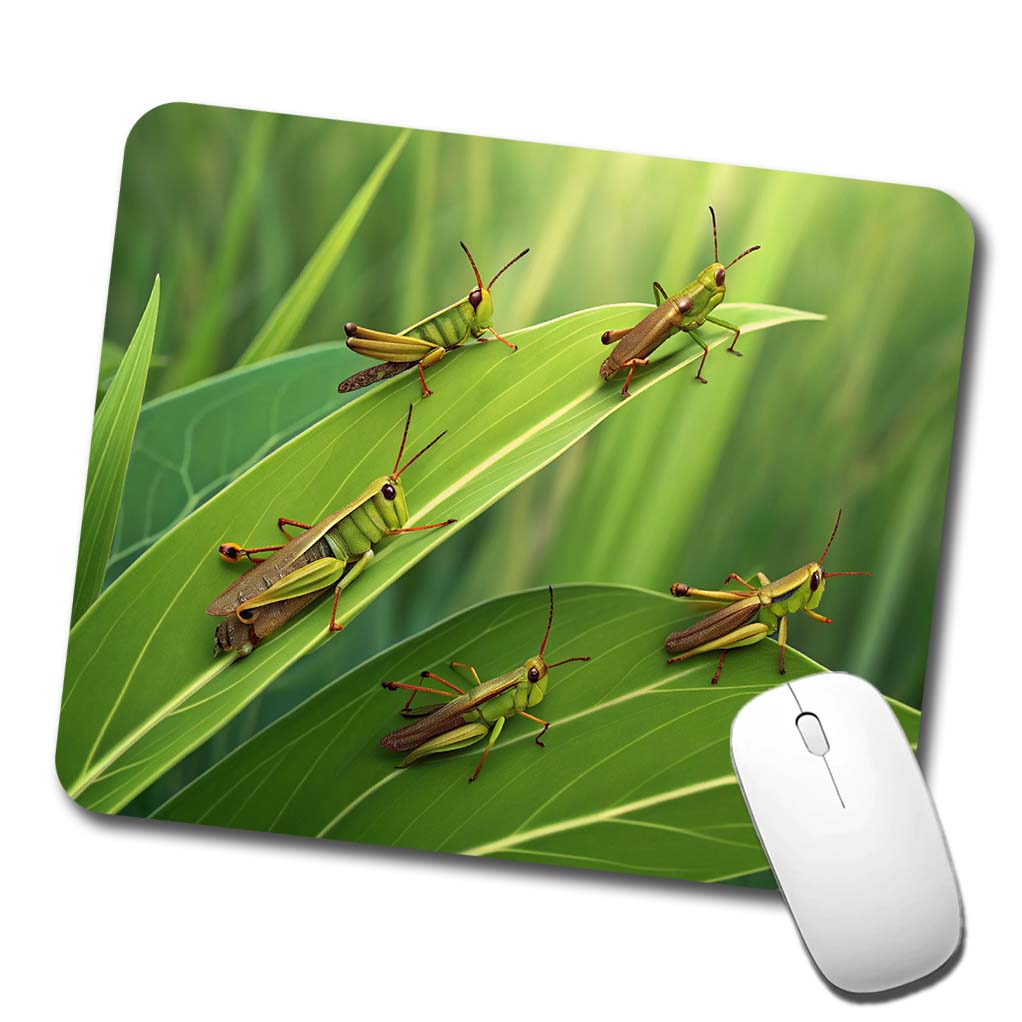 Grasshoppers On Leaves Low Profile Mouse Pad Mat