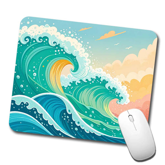 Groovy Ocean Waves Colorful Low Profile Mouse Pad Mat