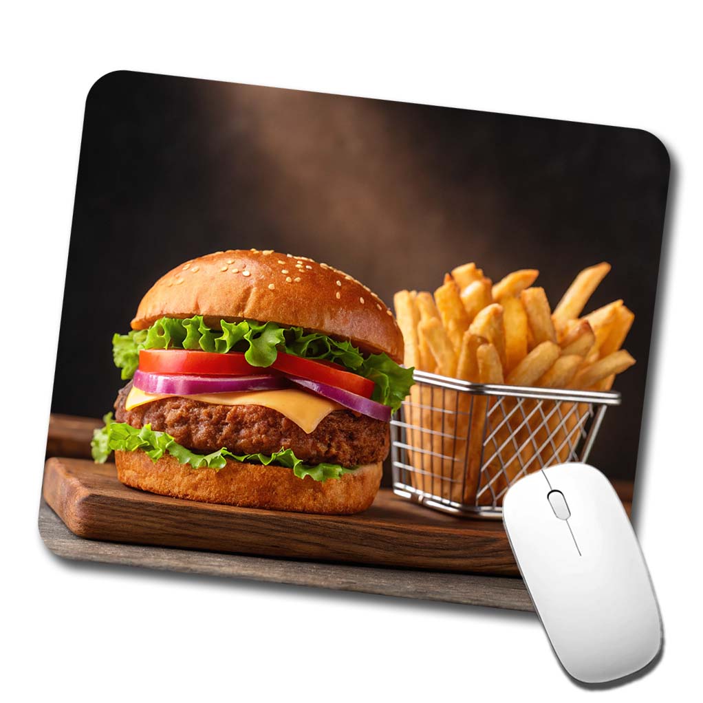 Hamburger And Fries Yummy Dinner Low Profile Mouse Pad Mat