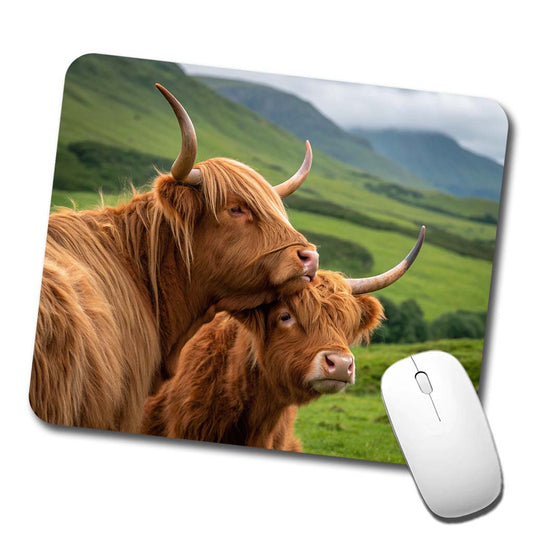 Highland Cows Hug Love Low Profile Mouse Pad Mat