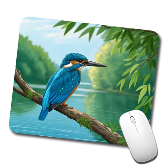 Kingfisher Bird On Branch Low Profile Mouse Pad Mat