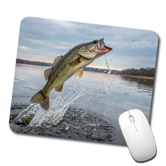 Largemouth Bass Fish Jumping Fishing Awesome Low Profile Mouse Pad Mat