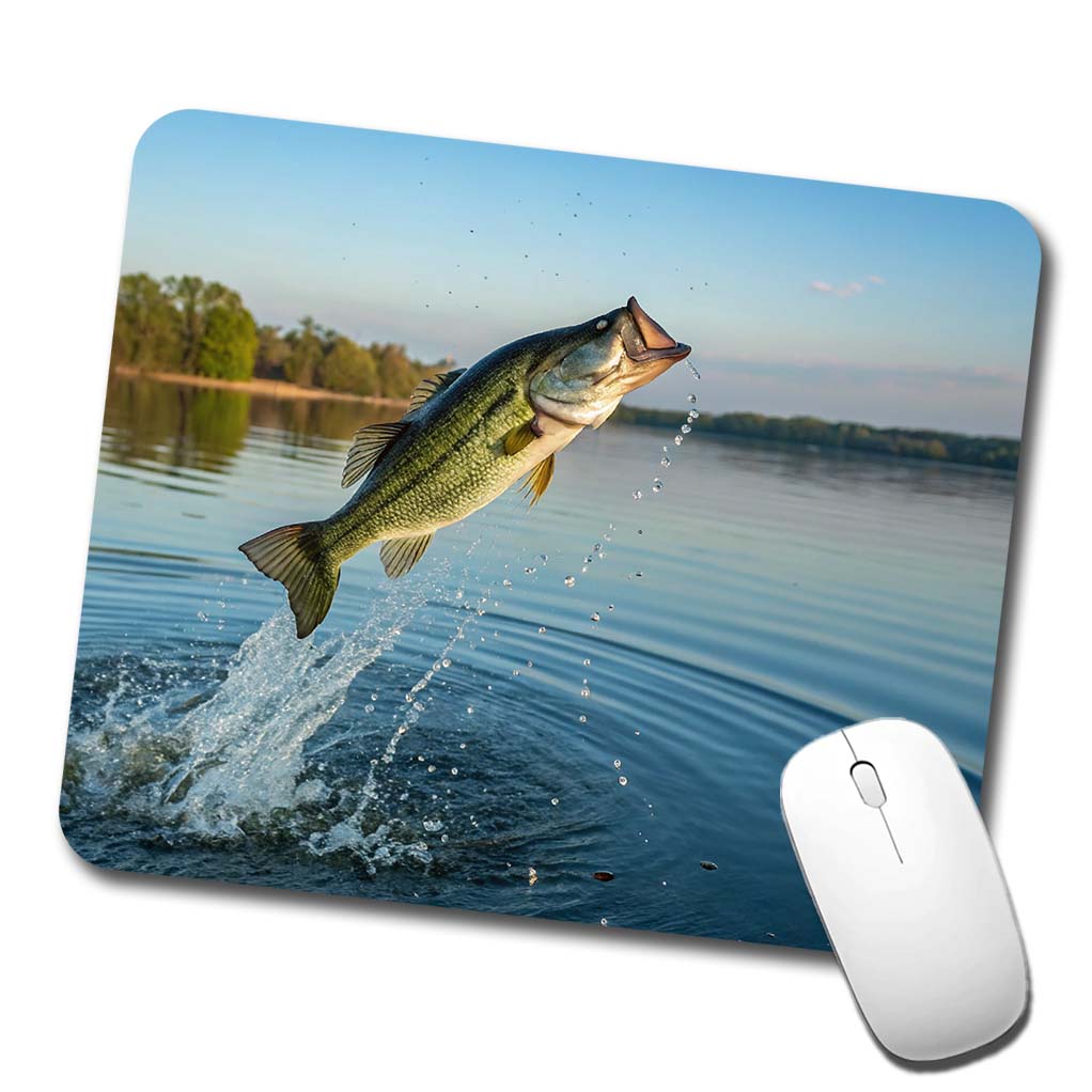 Largemouth Bass Fish Jumping Fishing Low Profile Mouse Pad Mat