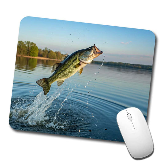 Largemouth Bass Fish Jumping Fishing Low Profile Mouse Pad Mat