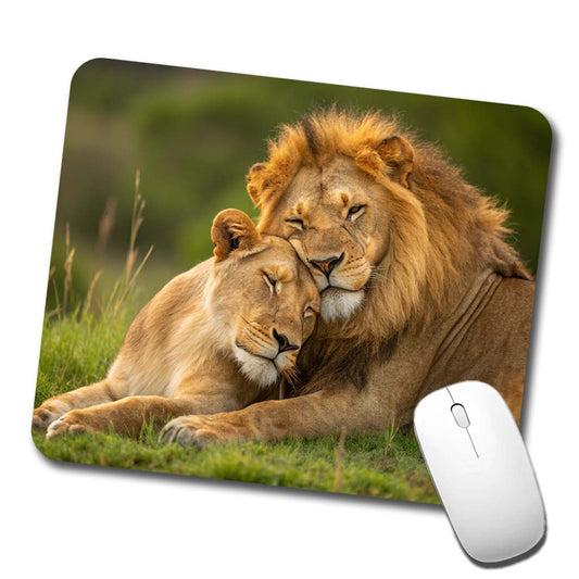 Lions Hugging Love Low Profile Mouse Pad Mat