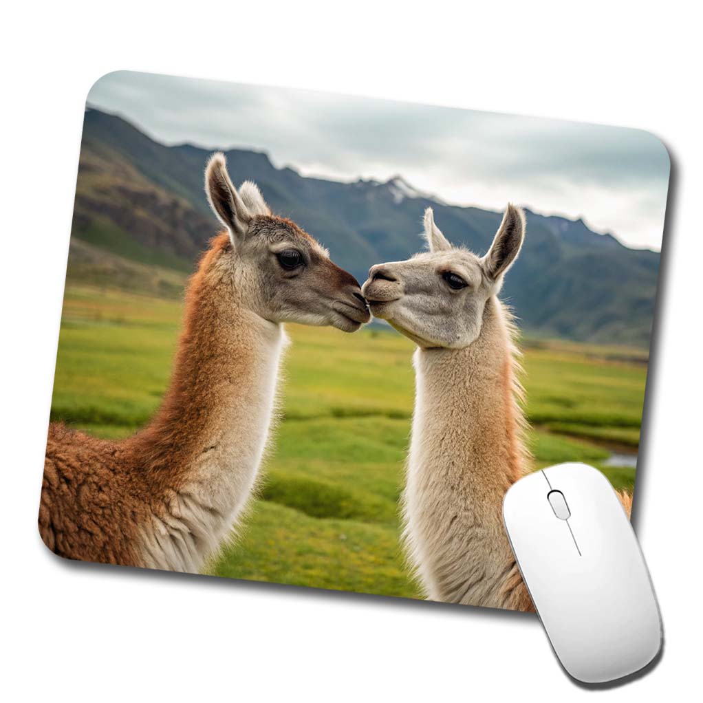Llamas Kissing Love Low Profile Mouse Pad Mat