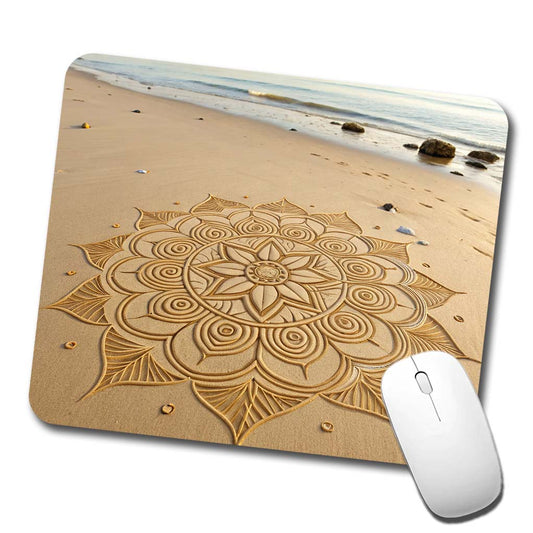 Mandala Pattern Drawn Into Beach Sand Low Profile Mouse Pad Mat