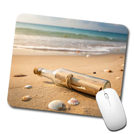 Message In A Bottle On Beach Low Profile Mouse Pad Mat