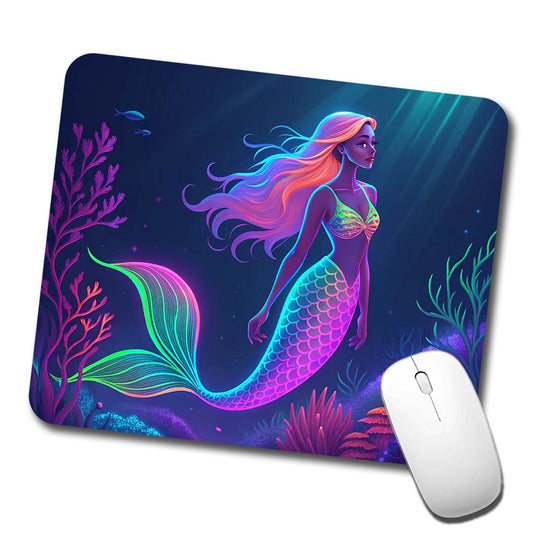 Neon Mermaid Ocean Low Profile Mouse Pad Mat