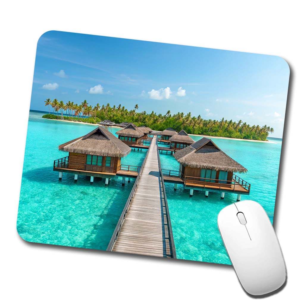Over Water Bungalows Stunning Tropical Island Low Profile Mouse Pad Mat