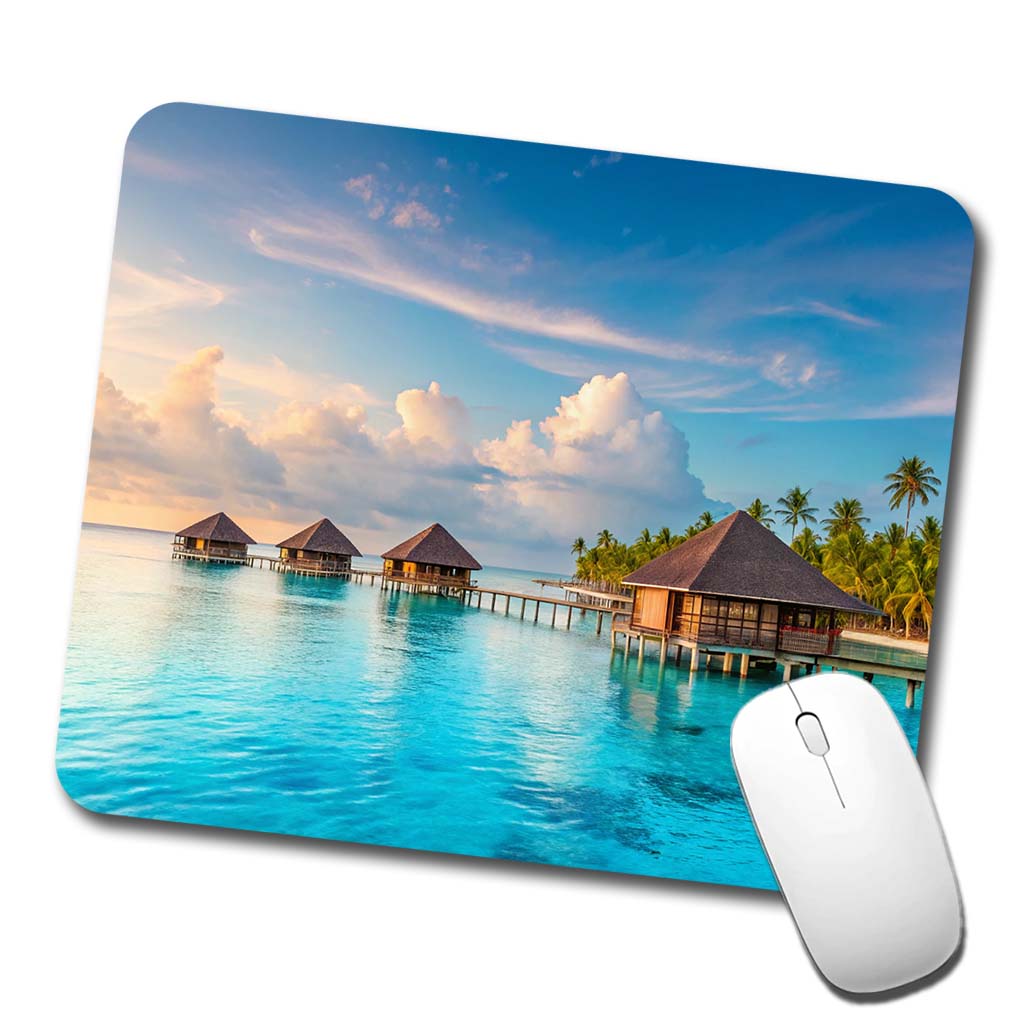 Over Water Bungalows Tropical Paradise Low Profile Mouse Pad Mat