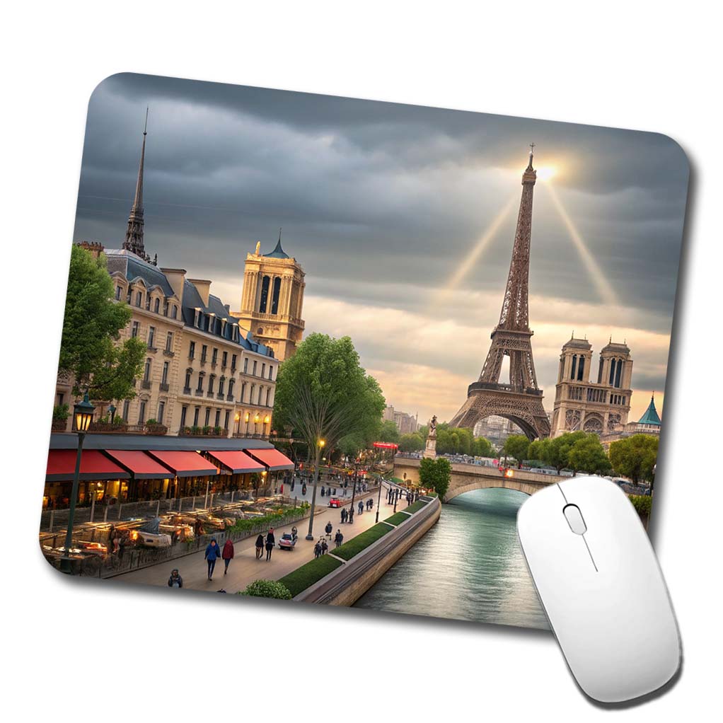 Paris France Cloudy Eiffel Tower Low Profile Mouse Pad Mat