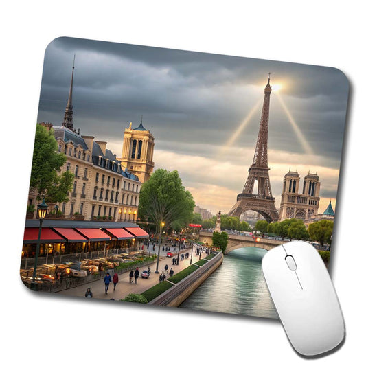 Paris France Cloudy Eiffel Tower Low Profile Mouse Pad Mat