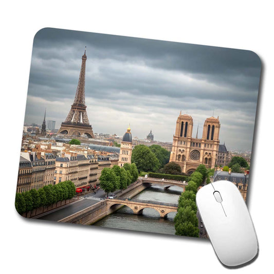 Paris France Travel Eiffel Tower Notre-Dame City Low Profile Mouse Pad Mat