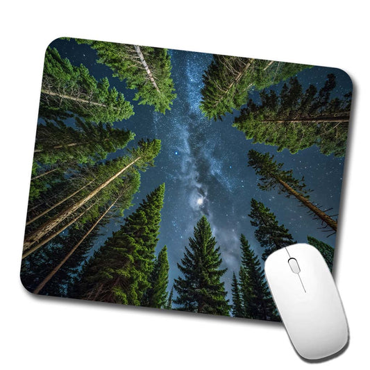 Pine Trees Looking Up Star Packed Sky Low Profile Mouse Pad Mat
