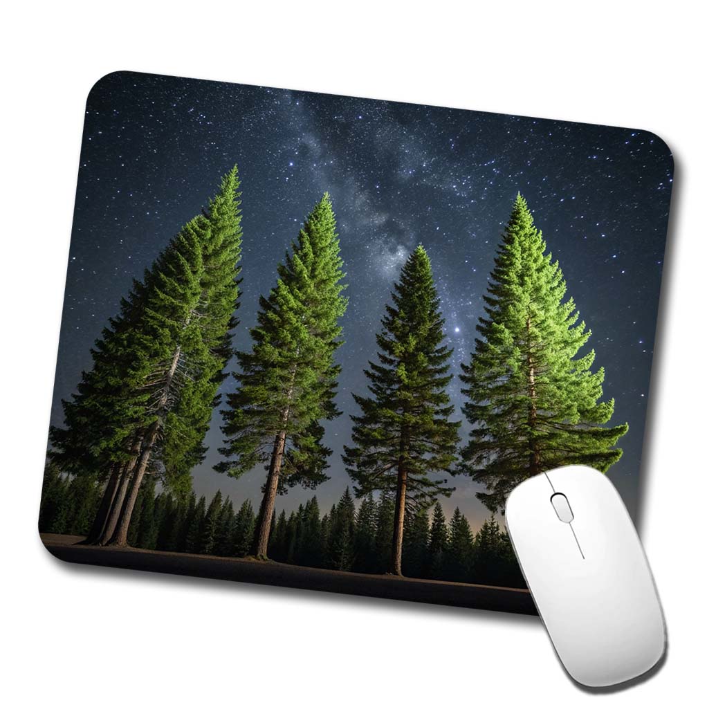 Pine Trees Star Packed Sky Low Profile Mouse Pad Mat