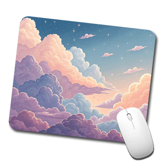 Puffy Clouds Sky Pastel Beautiful Low Profile Mouse Pad Mat