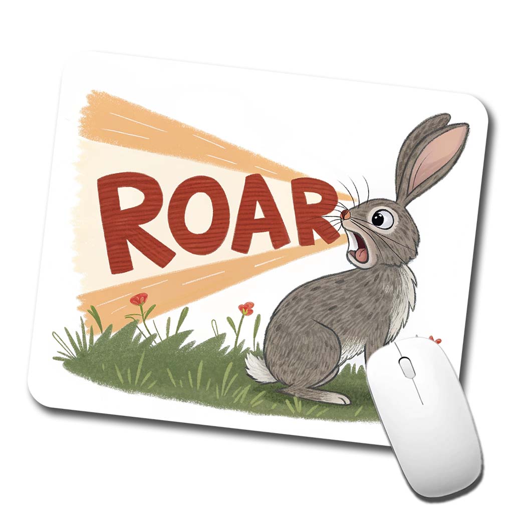 Rabbit Roar Bold Text Funny Low Profile Mouse Pad Mat