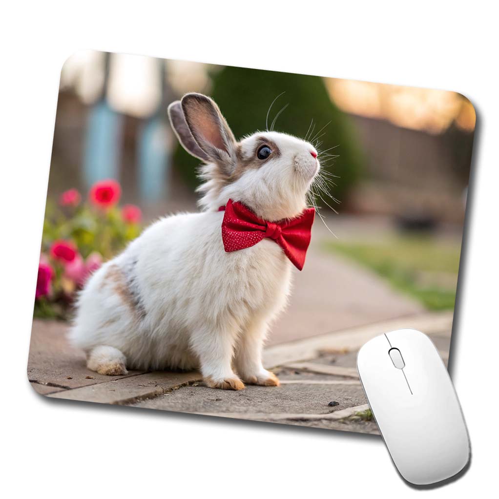 Rabbit Wearing Bow Tie Funny Easter Low Profile Mouse Pad Mat