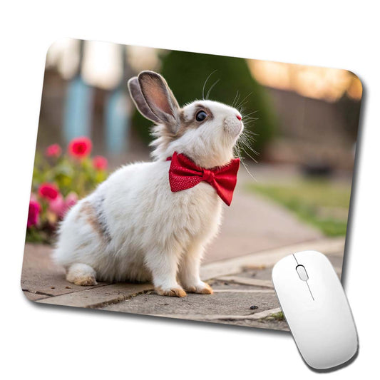 Rabbit Wearing Bow Tie Funny Easter Low Profile Mouse Pad Mat