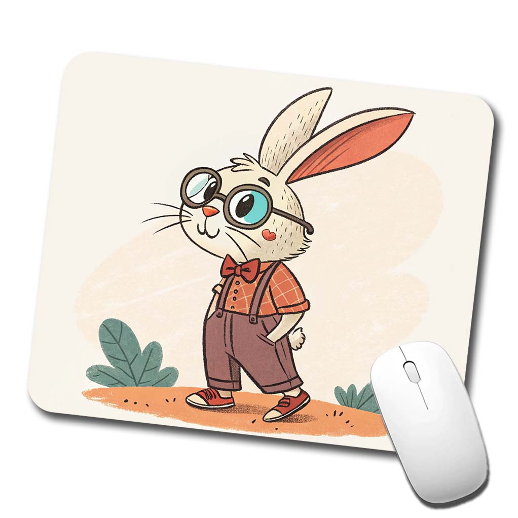 Rabbit Wearing Glasses Nerdy Cute Easter Low Profile Mouse Pad Mat