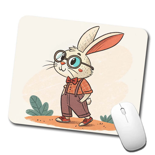 Rabbit Wearing Glasses Nerdy Cute Easter Low Profile Mouse Pad Mat