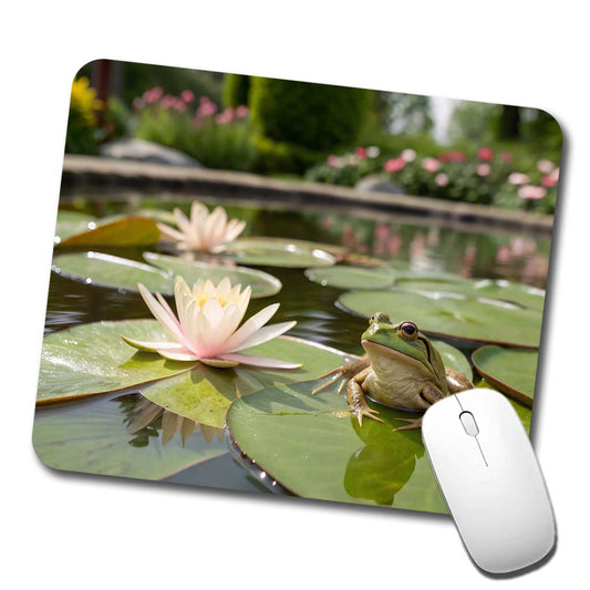 Relaxed Frog On A Lily Pad Low Profile Mouse Pad Mat