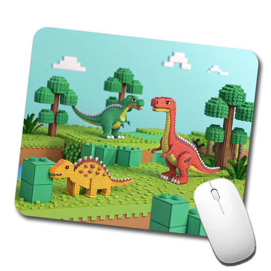 Retro 8 Bit Pixel Art Style Dinosaurs Roaming Low Profile Mouse Pad Mat