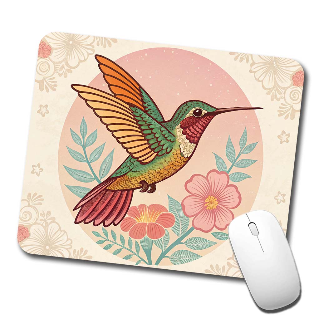 Retro Hummingbird Beautiful Low Profile Mouse Pad Mat