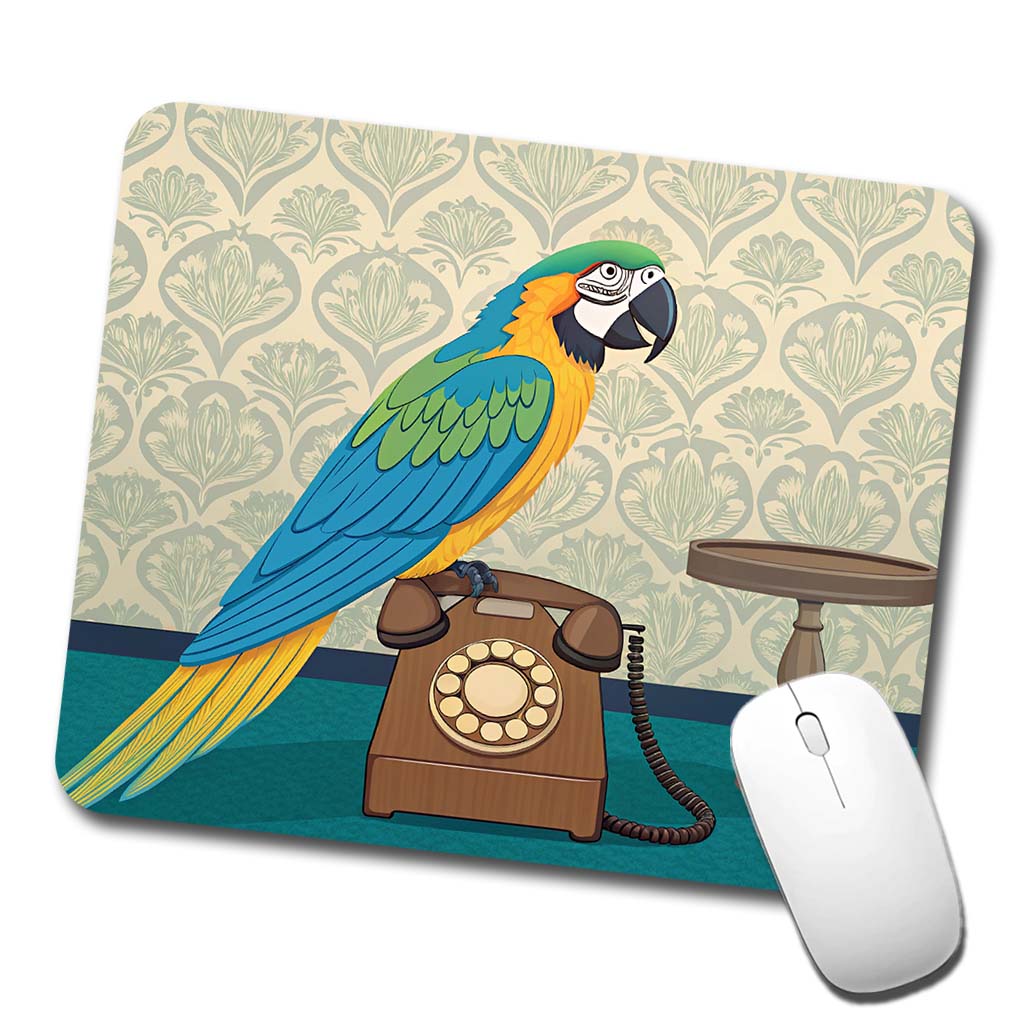 Retro Macaw Phone Bird Low Profile Mouse Pad Mat