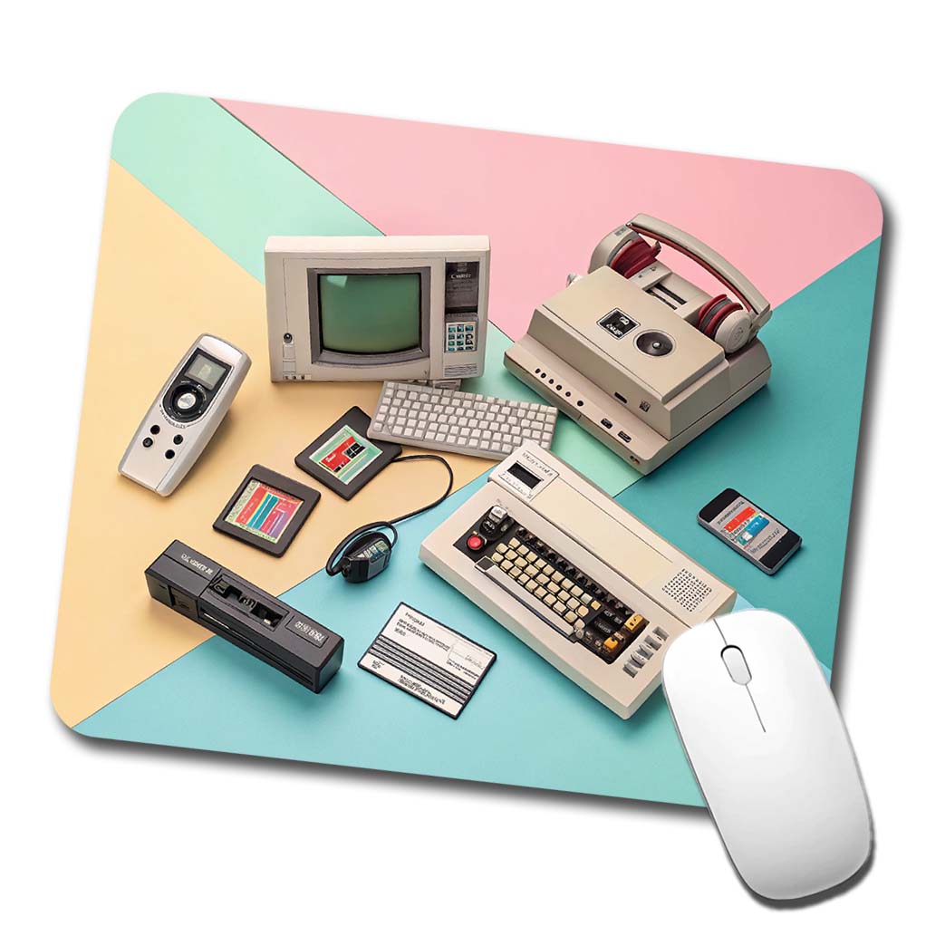 Retro Technology Collage Computer Low Profile Mouse Pad Mat