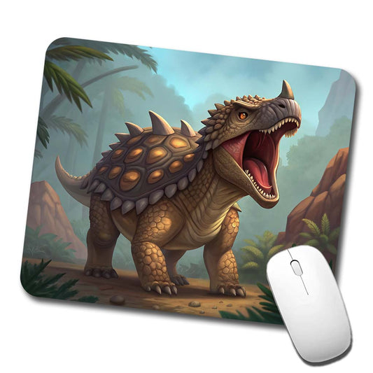 Roaring Ankylosaurus Dinosaur Mountains Low Profile Mouse Pad Mat