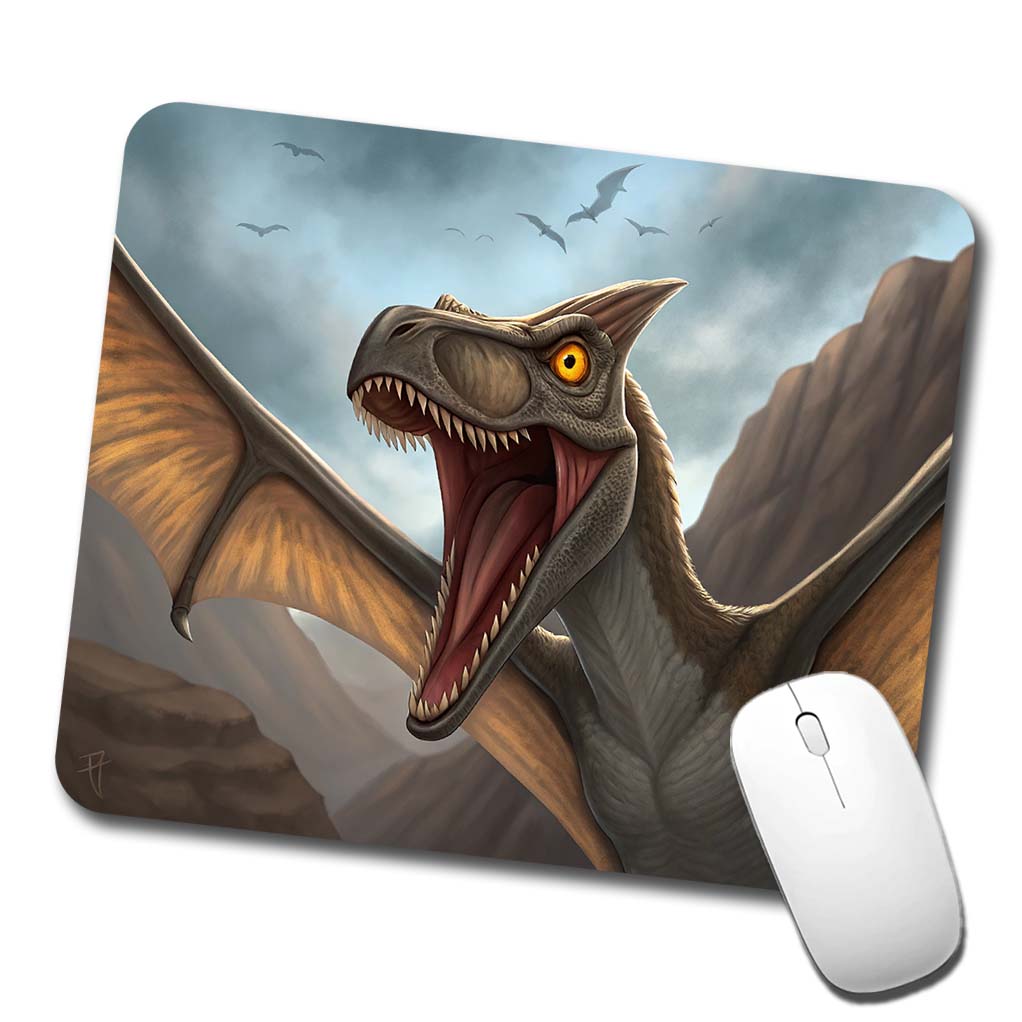 Roaring Pterodactylus Dinosaur Flying Low Profile Mouse Pad Mat