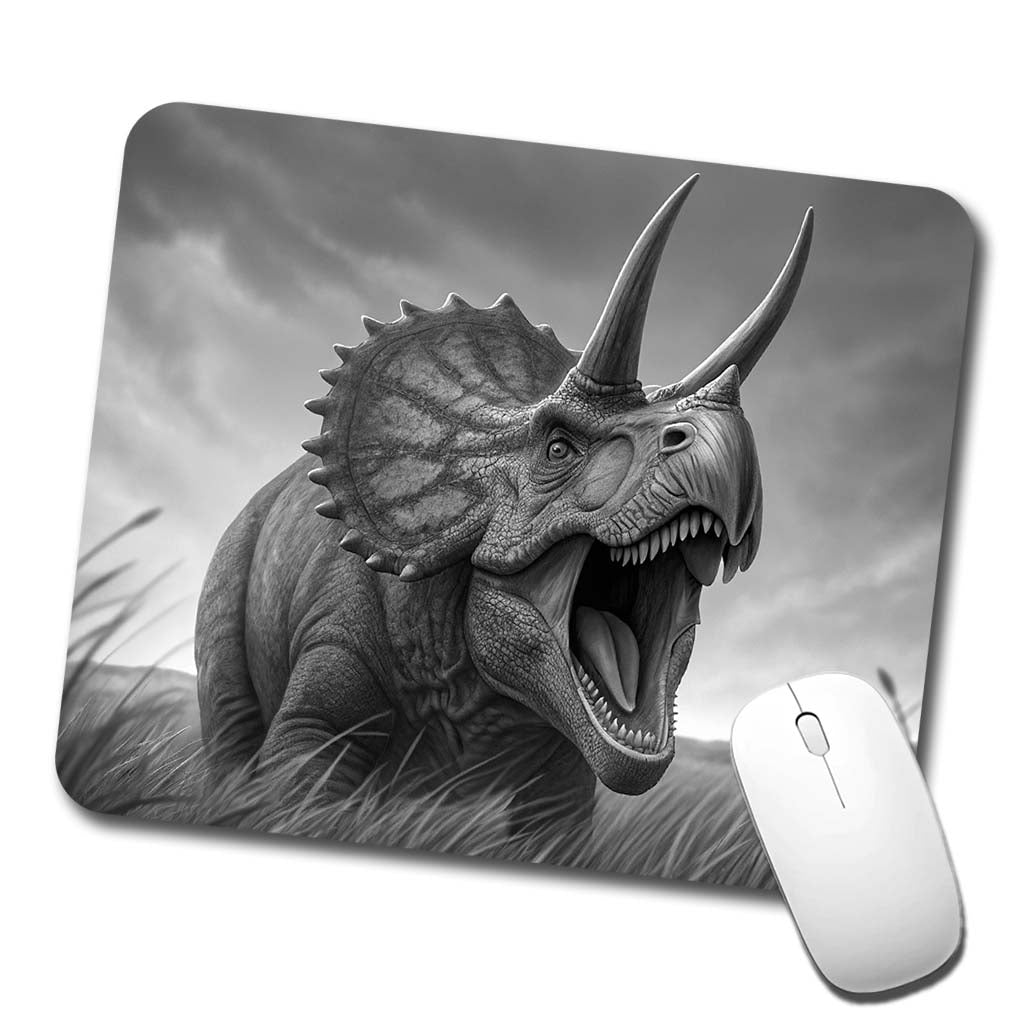 Roaring Triceratops Dinosaur Gray Low Profile Mouse Pad Mat