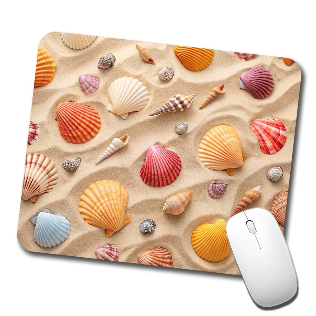Seashell Collage On Sandy Background Beach Low Profile Mouse Pad Mat