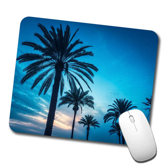Silhouetted Palm Trees Blue Sky Low Profile Mouse Pad Mat
