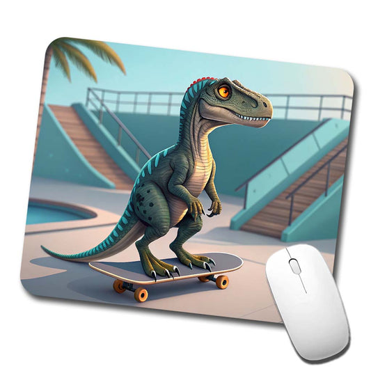 Skateboarding Raptor Dinosaur Funny Low Profile Mouse Pad Mat