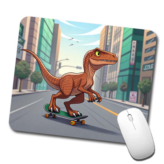 Skateboarding Raptor Dinosaur Low Profile Mouse Pad Mat
