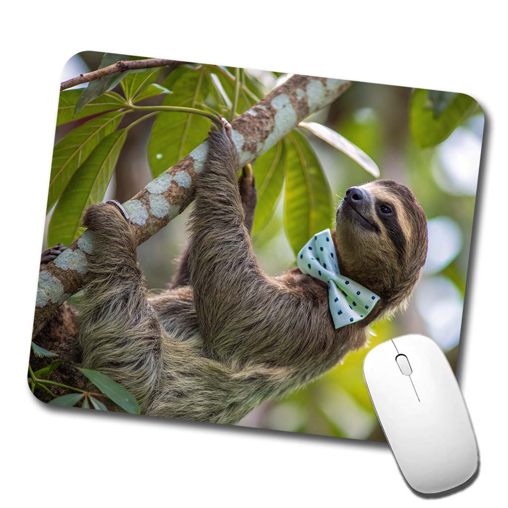 Sloth Wearing Bow Tie Funny Low Profile Mouse Pad Mat