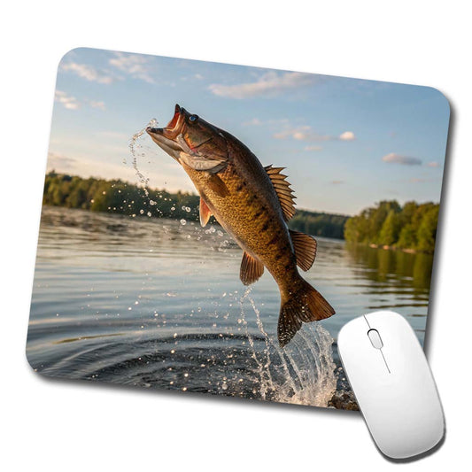 Smallmouth Bass Fish Jumping River Fishing Low Profile Mouse Pad Mat