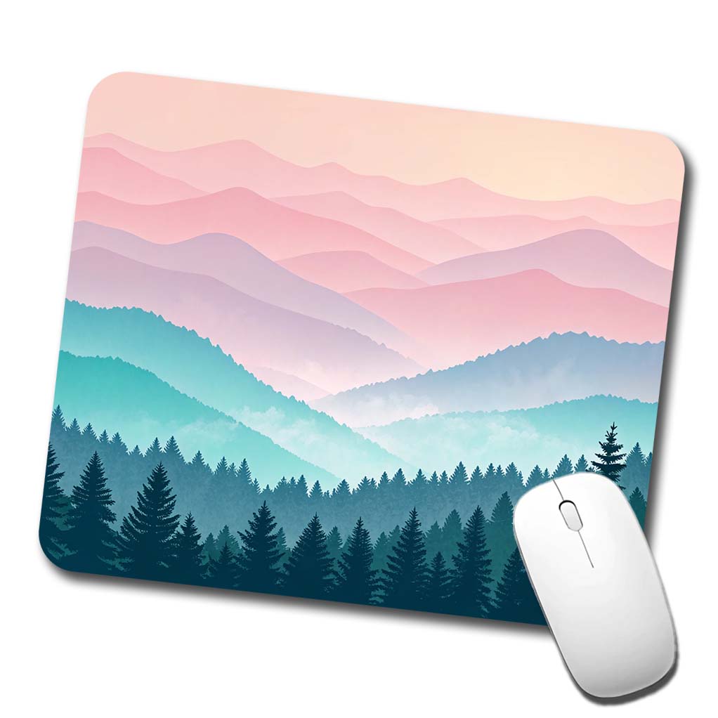 Soft Gradient Pastels Hills Trees Low Profile Mouse Pad Mat