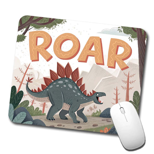 Stegosaurus With Roar Bold Text Dinosaur Low Profile Mouse Pad Mat