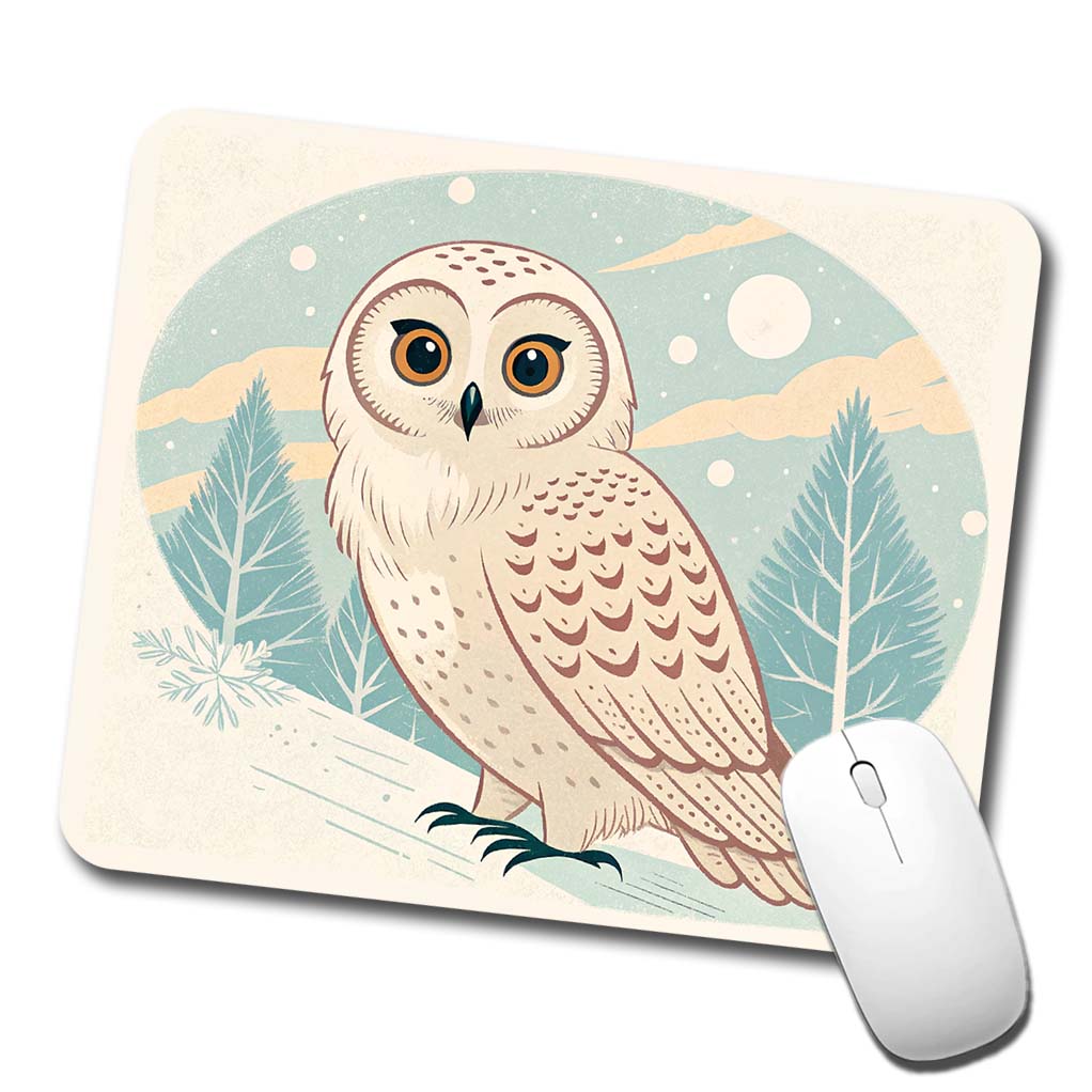 Sweet Snowy Owl Winter Low Profile Mouse Pad Mat