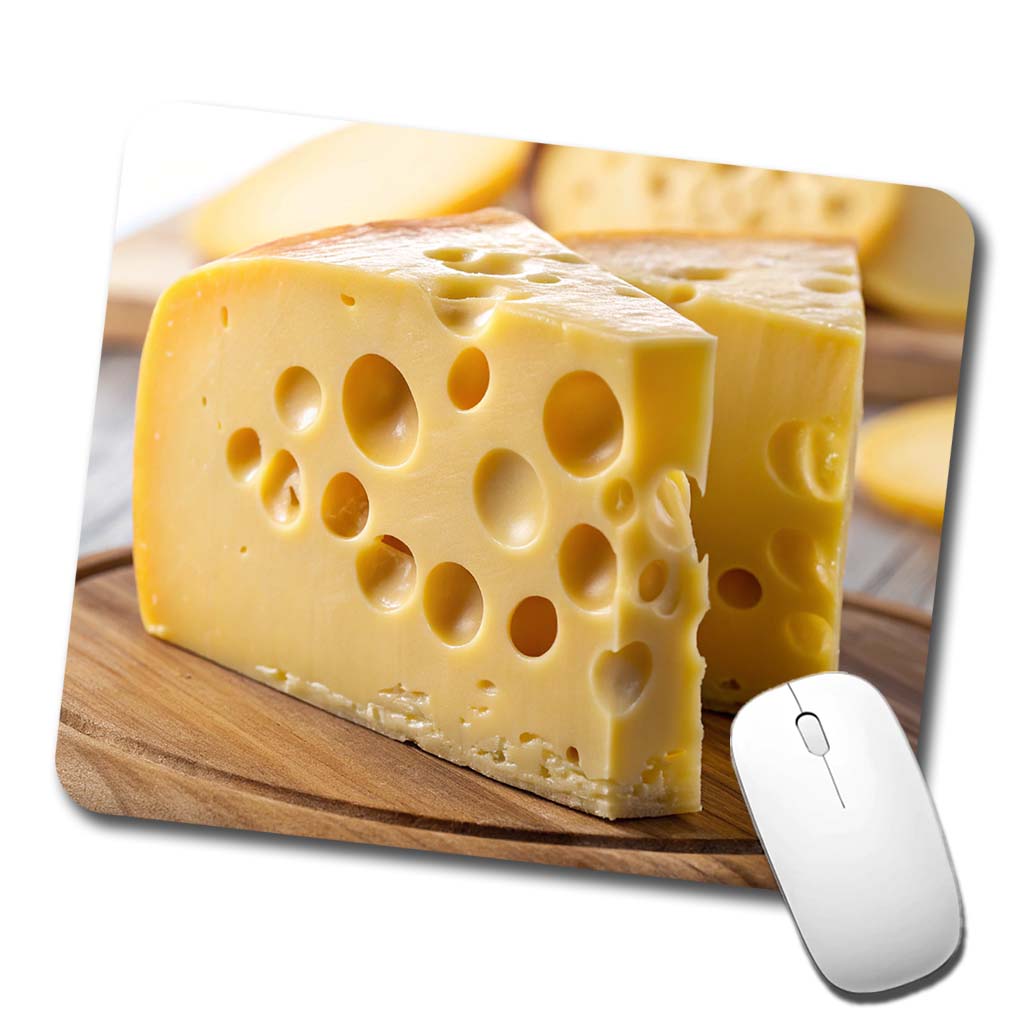 Swiss Cheese on Cutting Board Low Profile Mouse Pad Mat